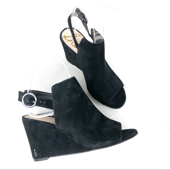 Sam Edelman Black Wedge Suede Sandals Size 6M - Picture 1 of 8